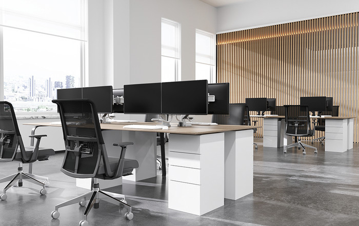 Neomounts NEXT Core DS70-450WH1 Monitorarm Gasgeveerd - Wit product in gebruik