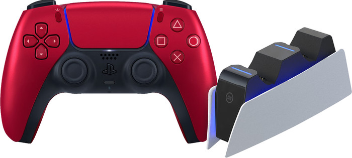 Sony PlayStation 5 DualSense Wireless Controller Volcanic Red + BlueBuilt Charging Dock Main Image
