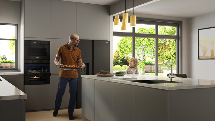 Samsung NV7B5755SAK/U1 Dual Cook Flex product in use