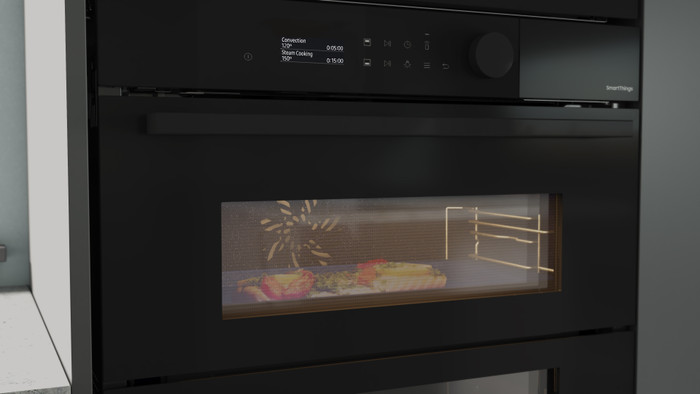 Samsung NV7B5755SAK/U1 Dual Cook Flex product in use