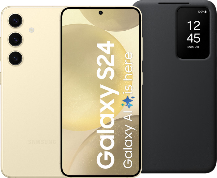 Samsung Galaxy S24 128 Go Jaune 5G + Smart View Book Case Noir Main Image
