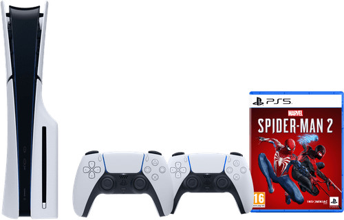 PlayStation 5 Slim Disc Edition + Marvel's Spider-Man 2 + Extra Controller White Main Image