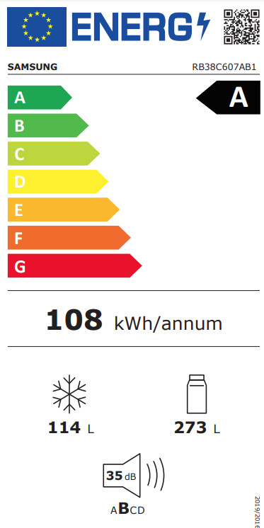 Samsung RB38C607AB1/EF energielabel