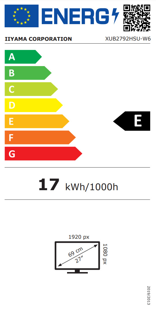 Iiyama ProLite XUB2792HSU-W6 energy label