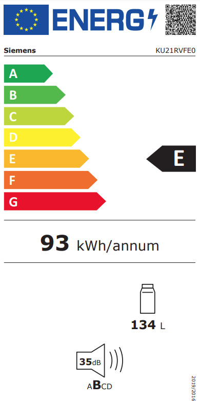 Siemens KU21RVFE0 energielabel