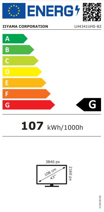 iiyama ProLite LH4341UHS-B2 energielabel