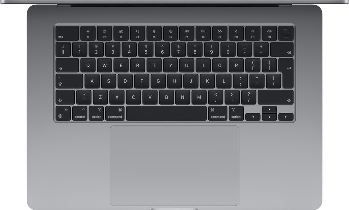 Apple MacBook Air 15 inch (2024) M3 (8 core CPU/10 core GPU) 16GB/512GB Spacegrijs QWERTY bovenkant