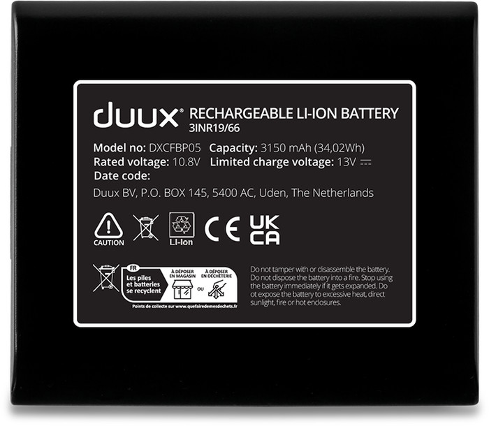 Duux Battery Pack voor Duux Whisper Flex 10,8 Volt voor Whisper Ultimate bovenkant