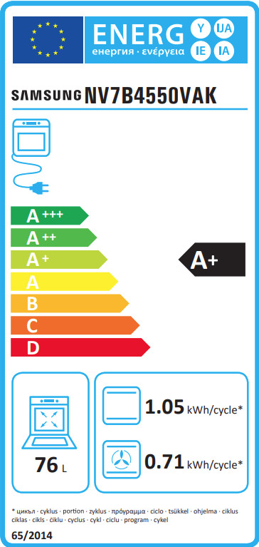 Samsung NV7B4550VAK Dual Cook Flex energy label