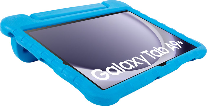 Samsung Galaxy Tab A9 Plus 11 inch 128GB Wifi en 5G Grijs + BlueBuilt Kids Cover Blauw voorkant