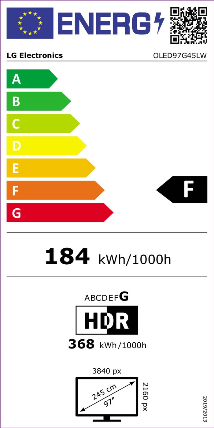 LG OLED97G45LW (2024) energielabel