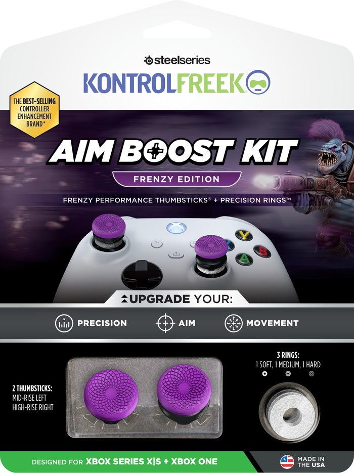 KontrolFreek Frenzy AimBoost Thumb Sticks + Precision Rings Purple/Black Xbox packaging
