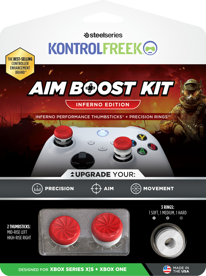 KontrolFreek Inferno AimBoost Thumb Sticks + Precision Rings Red/White Xbox packaging
