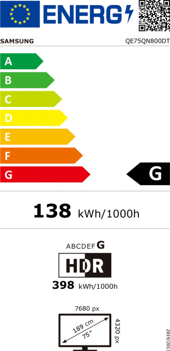 Samsung Neo QLED 8K 75QN800D (2024) energielabel