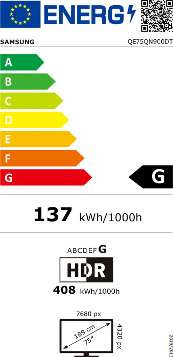 Samsung Neo QLED 8K 75QN900D (2024) energielabel