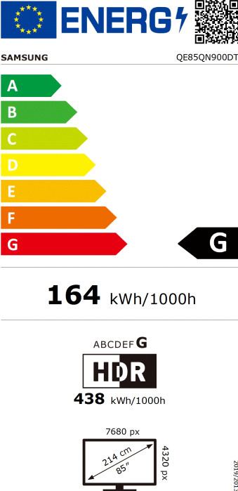 Samsung Neo QLED 8K 85QN900D (2024) + Samsung HW-Q60C (2023) energy label