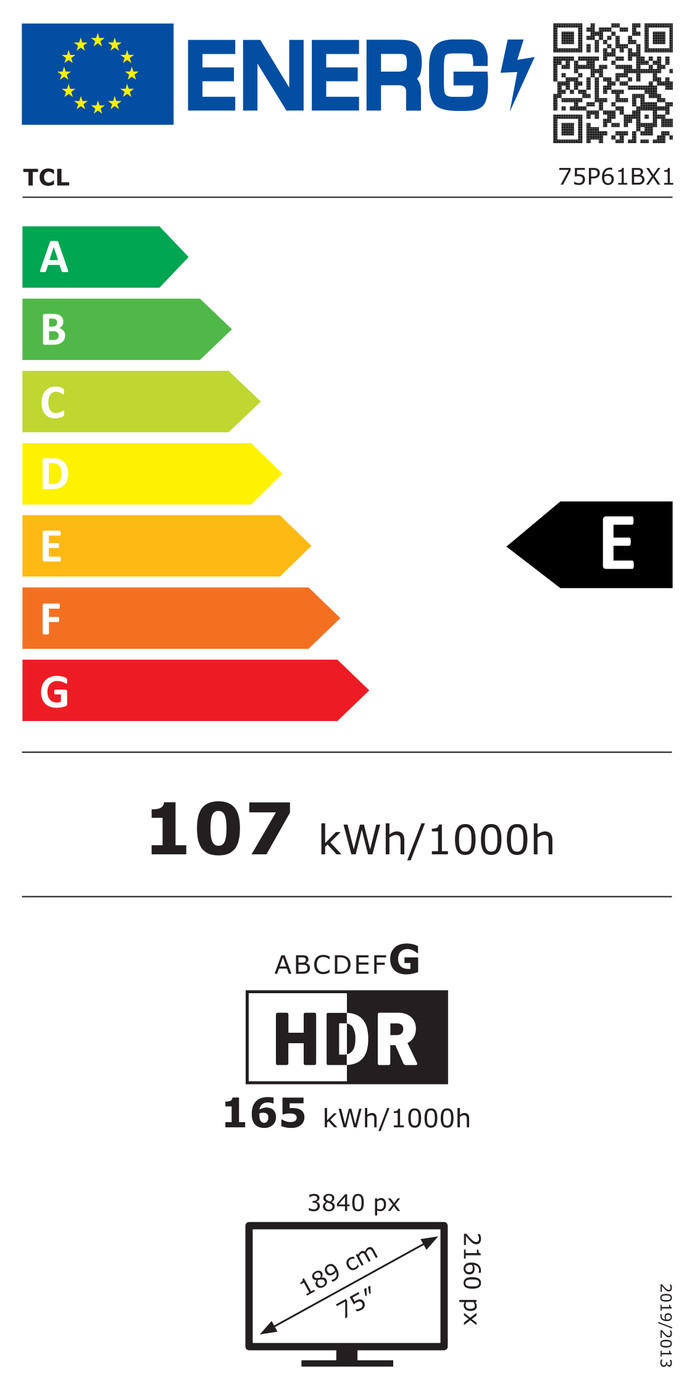 TCL 4K Led 75P61B (2024) energielabel