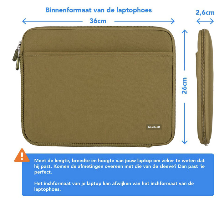BlueBuilt Laptop Sleeve Width 37cm 15 - 16 inches S Green visual Coolblue 1