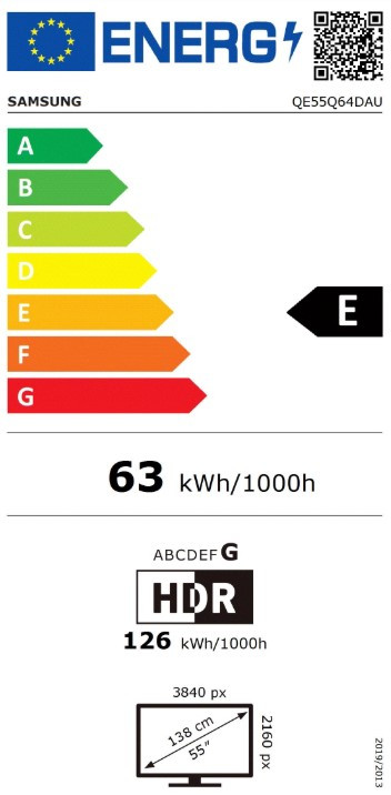 Samsung QLED 4K 55Q64D (2024) + Samsung HW-Q60C (2023) energielabel
