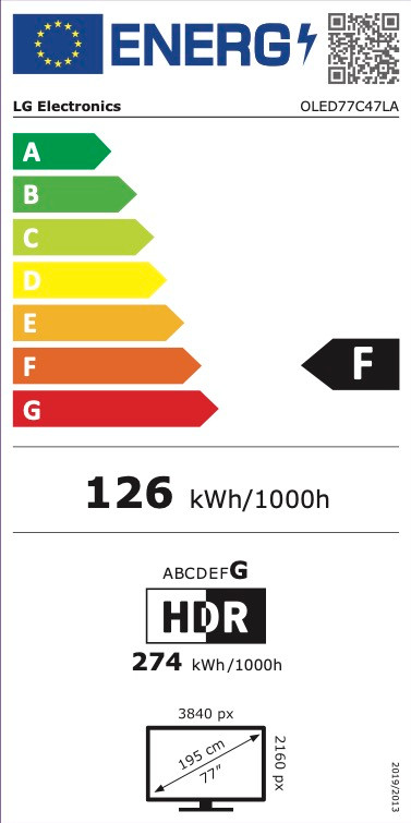 LG OLED77C47LA (2024) energy label