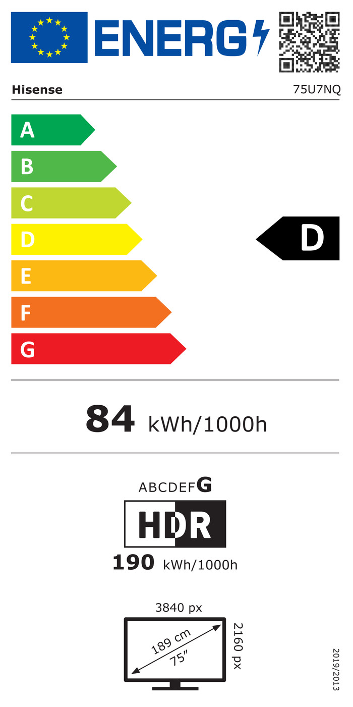 Hisense Mini-led 75U7NQ (2024) energielabel