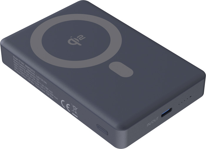 BlueBuilt Draadloze Powerbank met MagSafe en Qi2 10.000 mAh met Snelladen Grijs linkerkant