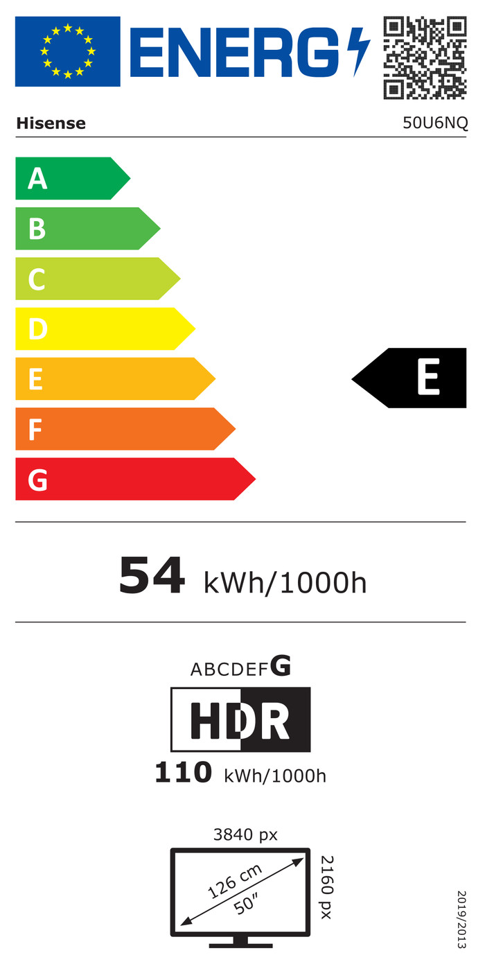 Hisense Mini-led 50U6NQ (2024) energielabel