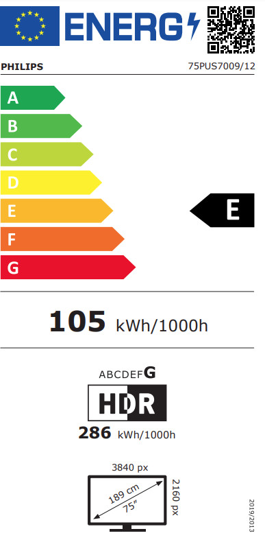 Philips 75PUS7009 (2024) energielabel