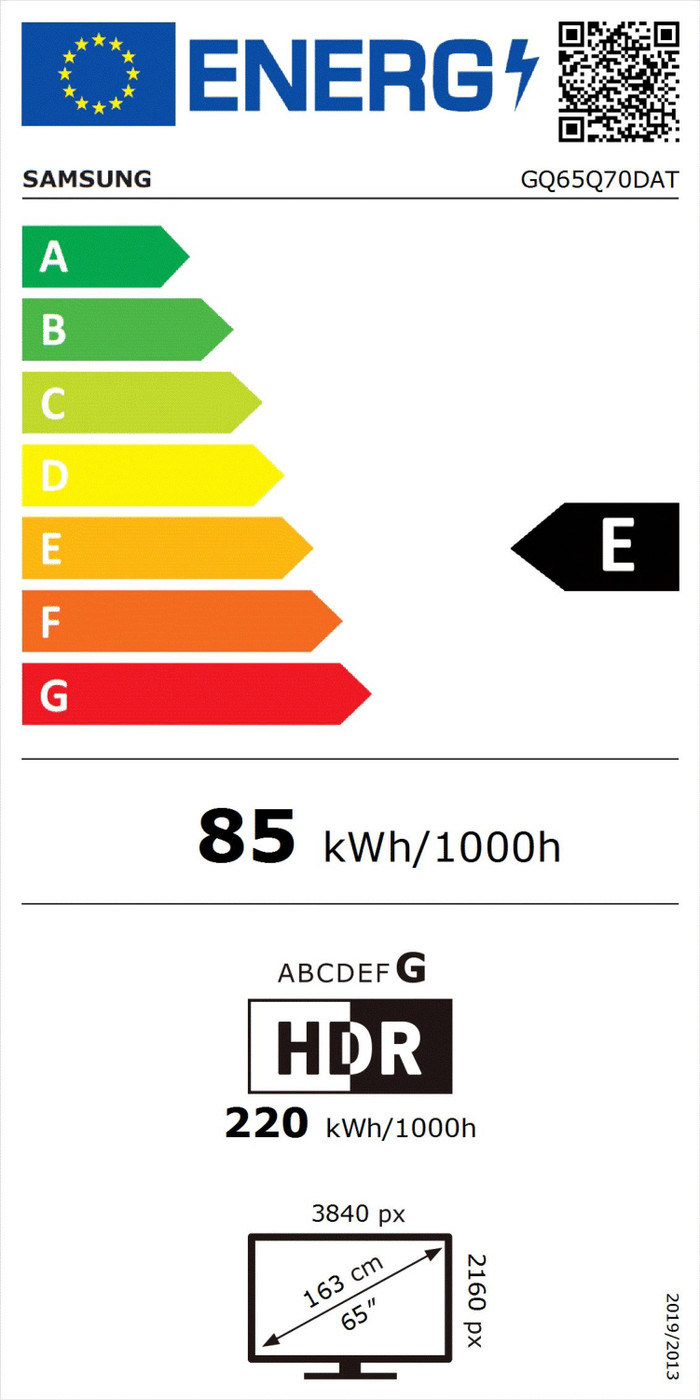 Samsung QLED GQ65Q70DAT (2024) energielabel