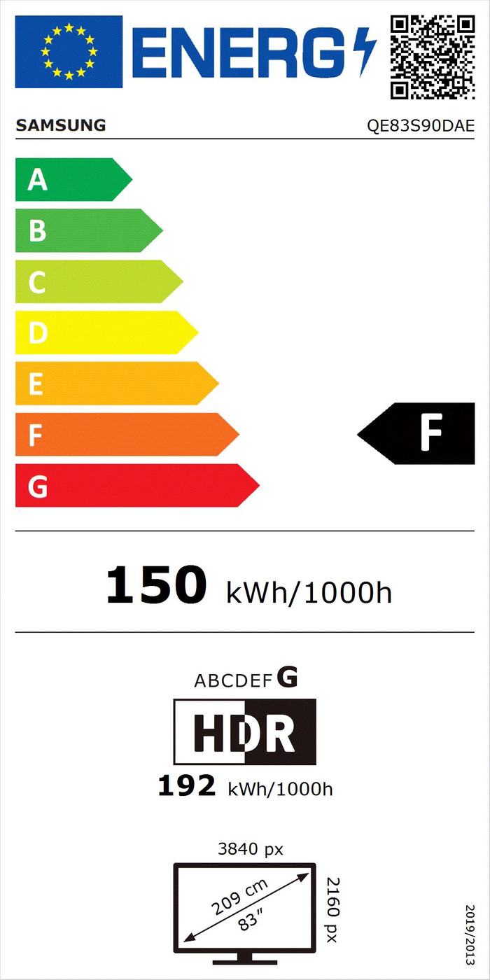 Samsung OLED 4K 83S90D (2024) + Soundbar energielabel