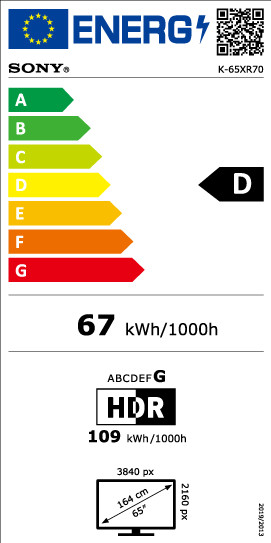 Sony 65 inches Bravia 7 4K QLED XR Mini-LED (2024) energy label