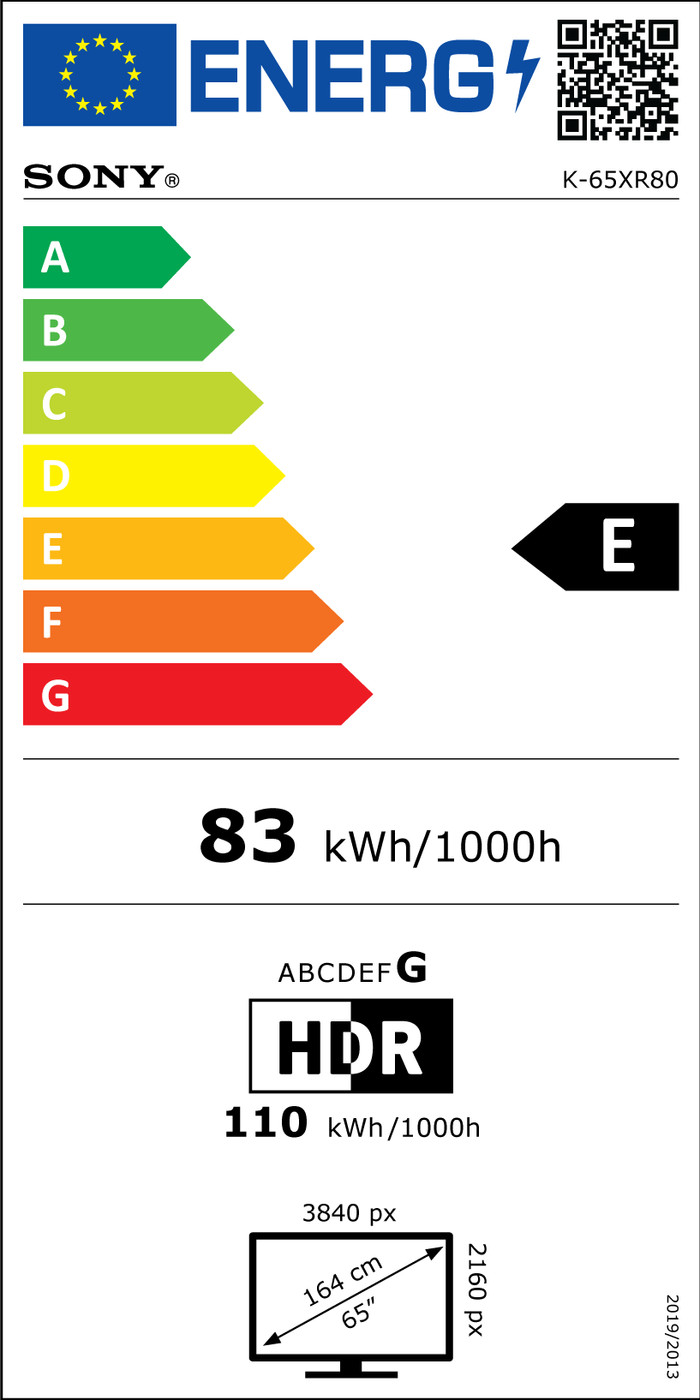 Sony 65'' Bravia 8 OLED 4K (2024) energielabel