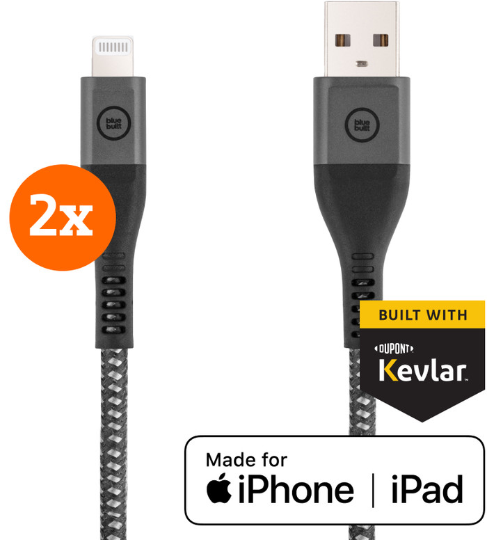 BlueBuilt Usb A naar Lightning Kabel 1,5m Kevlar Zwart Duo Pack Main Image