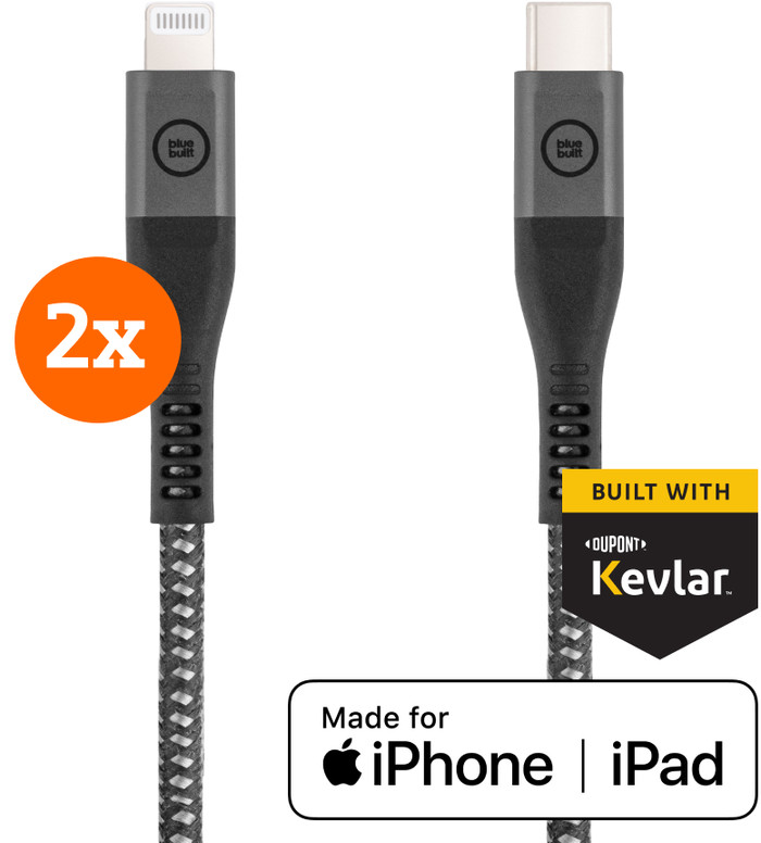 BlueBuilt Usb C naar Lightning Kabel 1,5m Kevlar Zwart Duo Pack Main Image