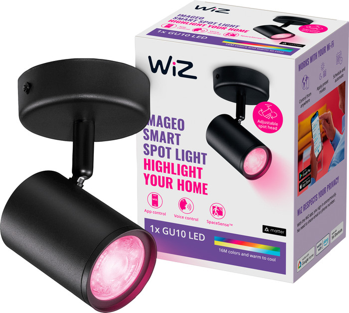 WiZ 1 spot Imageo black - Colored and White light - GU10 Main Image