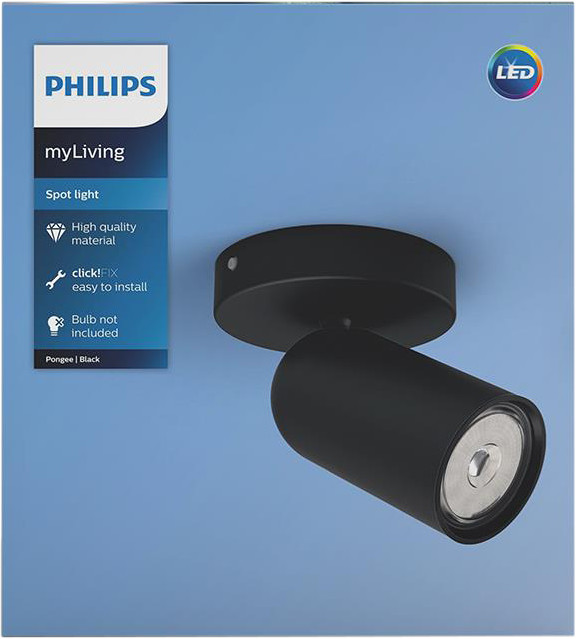 Philips Pongee opbouwspot - 1 spot - zwart verpakking