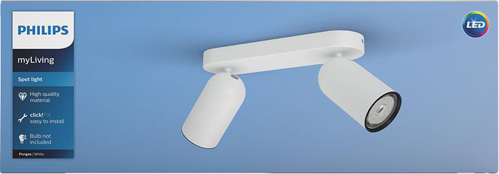 Philips Pongee opbouwspot - 2 spots - wit + Philips Hue White Ambiance GU10 (2x) verpakking