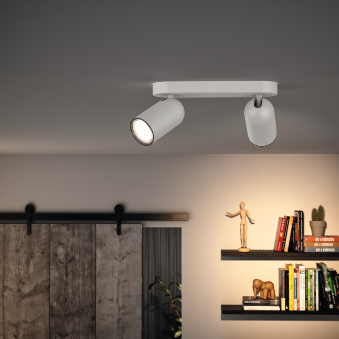 Philips Pongee opbouwspot - 2 spots - wit + Philips Hue White Ambiance GU10 (2x) visual leverancier