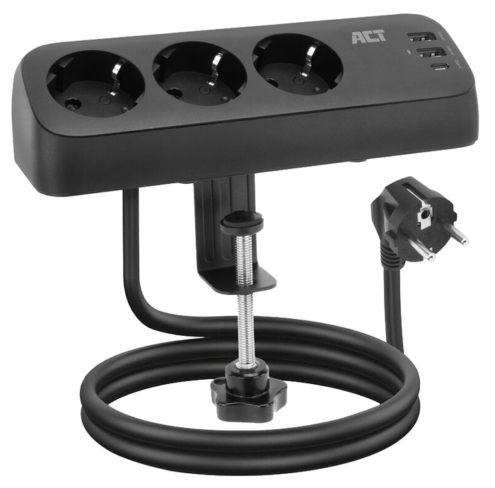 ACT AC2480 Bureau Stekkerdoos 3-voudig 1,5 meter 3x Usb 30W Zwart Main Image