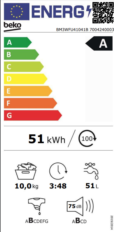 Beko BM3WFU41041B EnergySpin energy label
