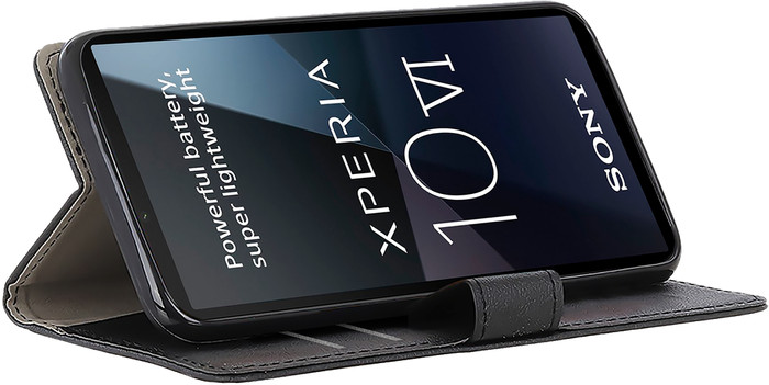 Just in Case Wallet Sony Xperia 10 VI Book Case Zwart product in gebruik