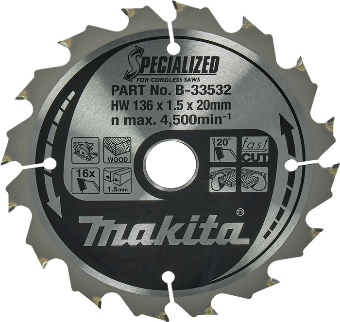 Makita Cirkelzaagblad Hout Specialized 136x20x1,5 16T Main Image