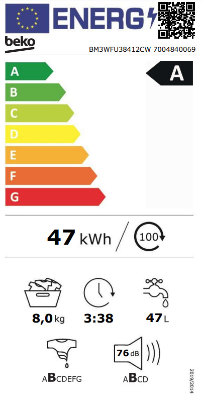 Beko BM3WFU38412CW EnergySpin energielabel