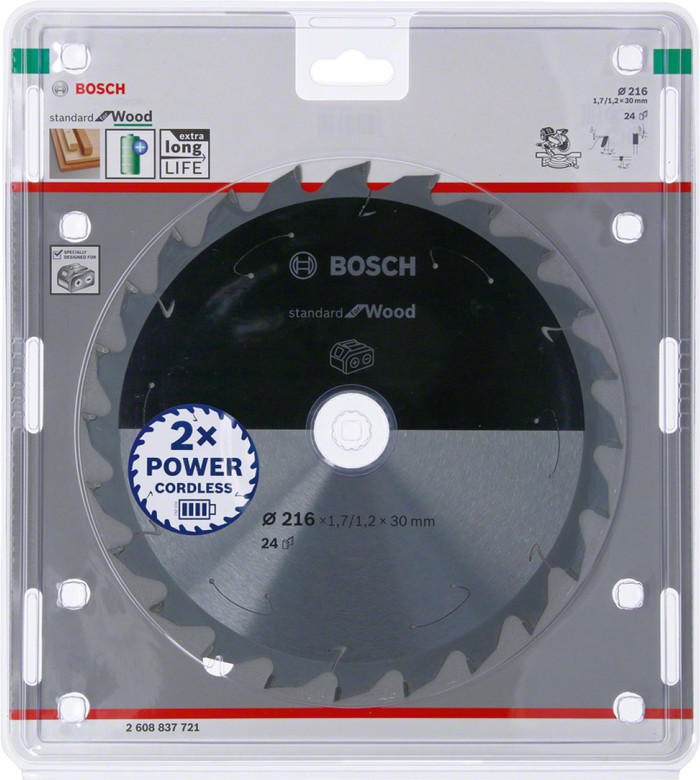 Bosch Circular Saw Blade Cordless Standard for Wood 216x30x1.7/1.2x2 packaging