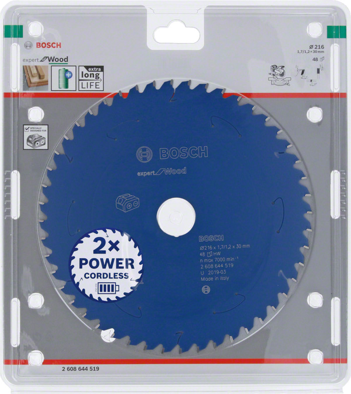 Bosch Cirkelzaagblad ACCU Expert for Wood 216x30x1.7/1.2x48T verpakking