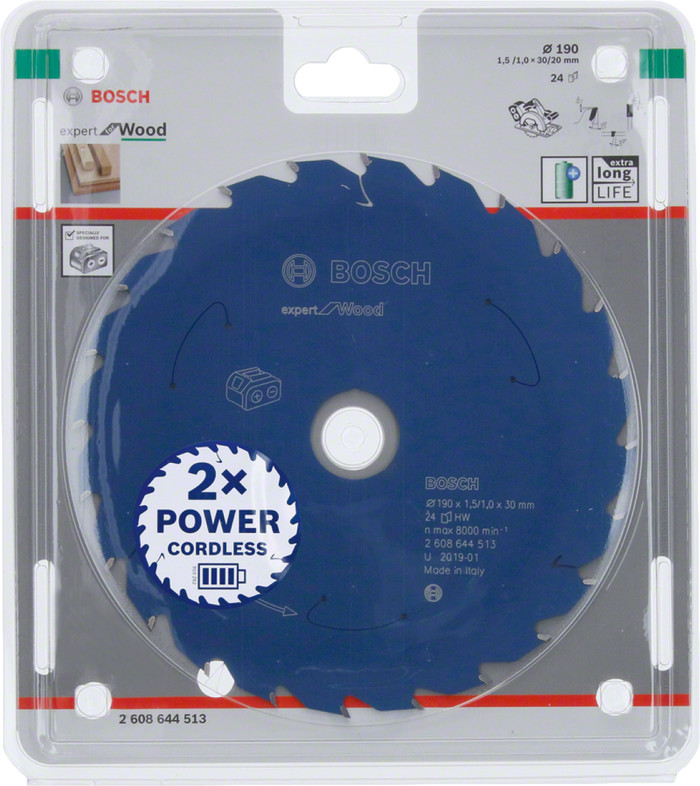 Bosch Circular Saw Blade Cordless Expert for Wood 190x30x1.5/1x24T packaging