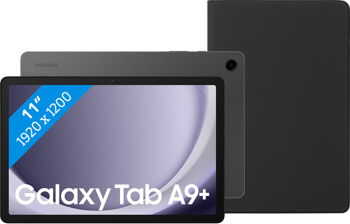 Samsung Galaxy Tab A9 Plus 11 inch 128GB Wifi en 5G Grijs + BlueBuilt Book Case Zwart Main Image
