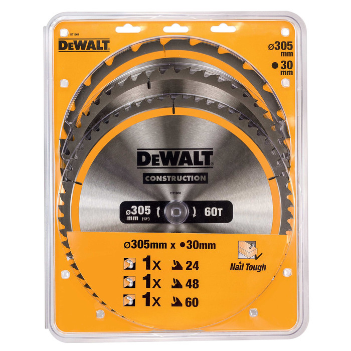 DeWalt Cirkelzaagbladenset 305mm 3-delig 24T, 48T, 60T verpakking