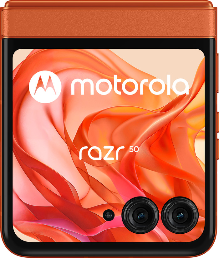 Motorola Razr 50 256GB Oranje 5G + Motorola Oplader 30W Zwart + Usb C Kabel 1m Zwart voorkant