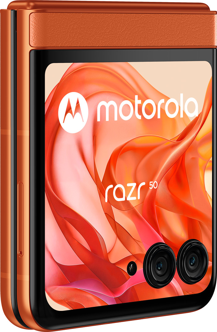 Motorola Razr 50 256GB Oranje 5G + Motorola Oplader 30W Zwart + Usb C Kabel 1m Zwart voorkant